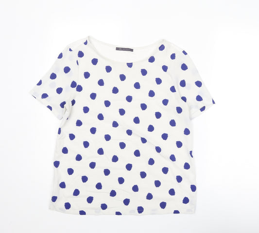 Marks and Spencer Womens White Polka Dot Viscose Basic T-Shirt Size 10 Round Neck