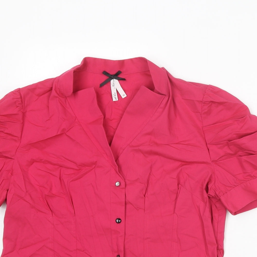 NEXT Womens Pink Cotton Basic Button-Up Size 14 V-Neck