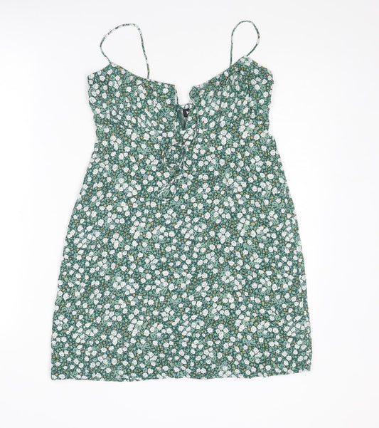 Motel Womens Green Floral Viscose Slip Dress Size XS Scoop Neck Zip