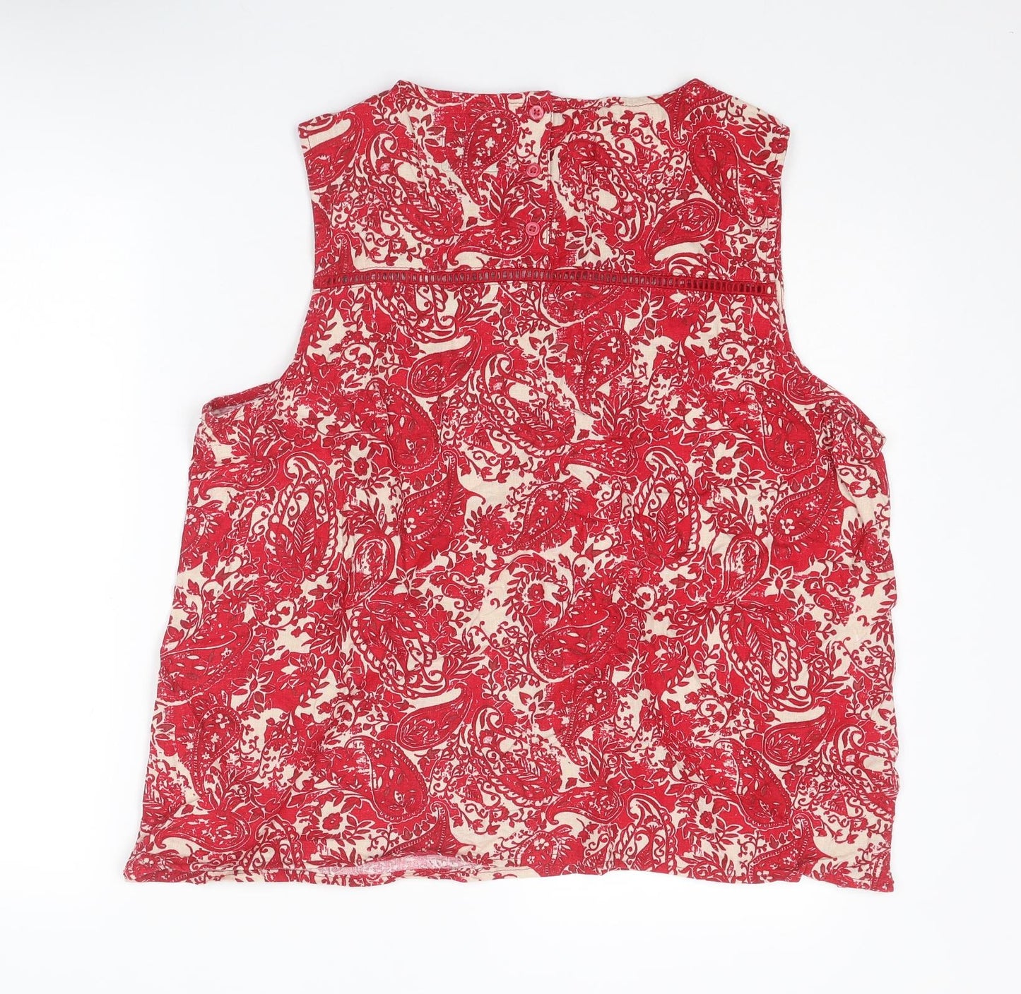 NEXT Womens Red Paisley Linen Basic Tank Size 20 Round Neck