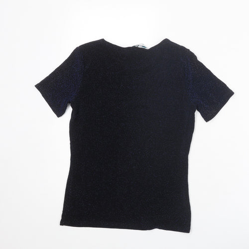New Look Womens Blue Nylon Basic T-Shirt Size 10 Round Neck