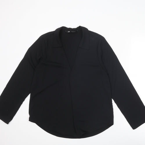 Zara Womens Black Polyester Basic Blouse Size S V-Neck