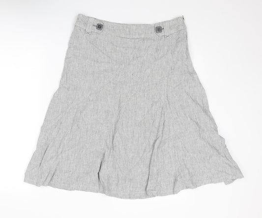 Per Una Womens Grey Striped Linen Swing Skirt Size 12 Zip