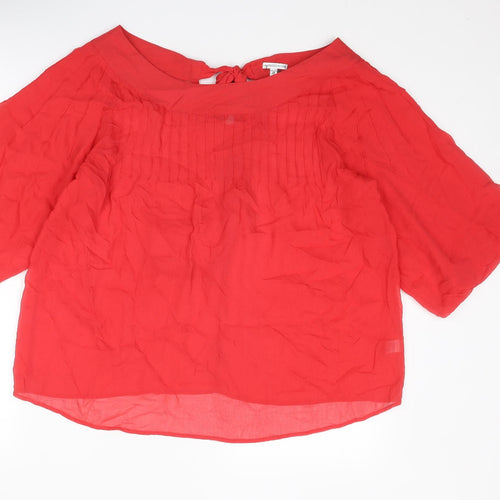 Marks and Spencer Womens Red Silk Basic Blouse Size 18 Round Neck