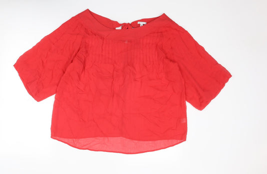 Marks and Spencer Womens Red Silk Basic Blouse Size 18 Round Neck