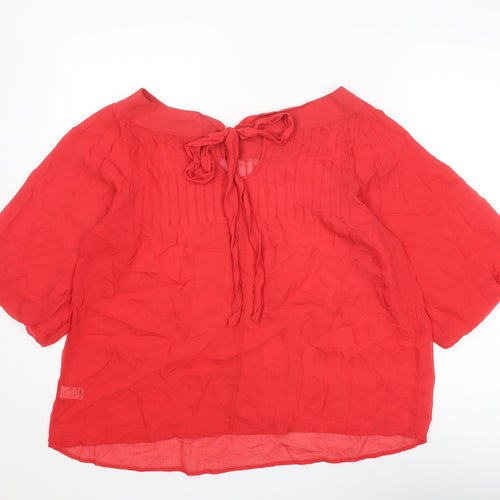 Marks and Spencer Womens Red Silk Basic Blouse Size 18 Round Neck