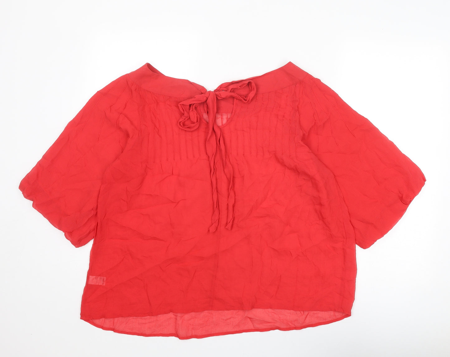 Marks and Spencer Womens Red Silk Basic Blouse Size 18 Round Neck