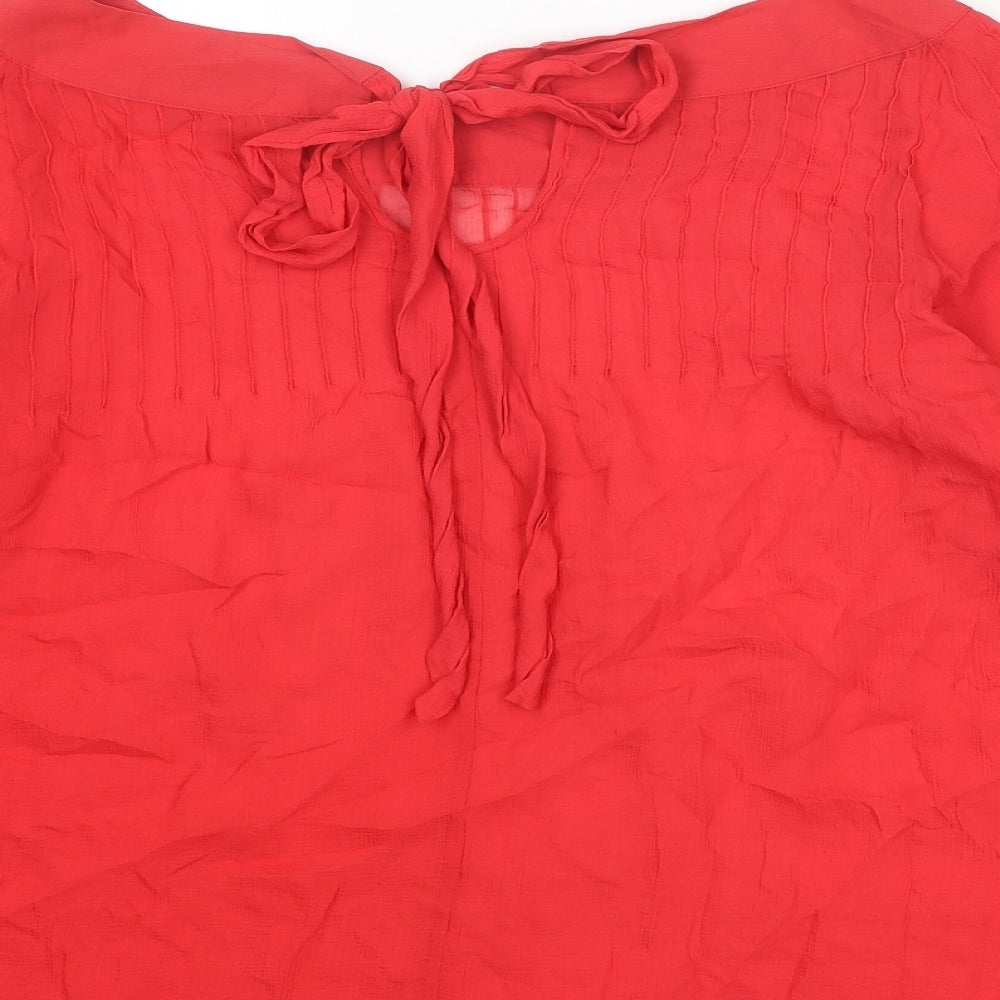 Marks and Spencer Womens Red Silk Basic Blouse Size 18 Round Neck