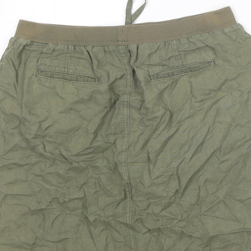 Marks and Spencer Womens Green Linen A-Line Skirt Size 14 Drawstring