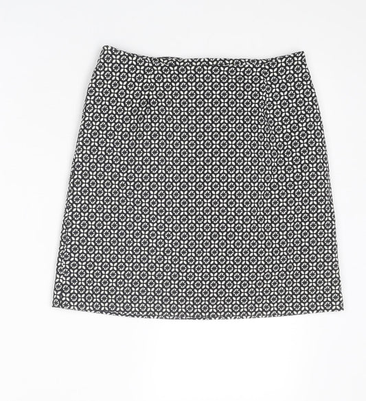 New Look Womens Black Geometric Cotton A-Line Skirt Size 6 Zip