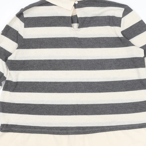 Faith & Joy Womens Ivory Collared Striped Polyester Pullover Jumper Size M