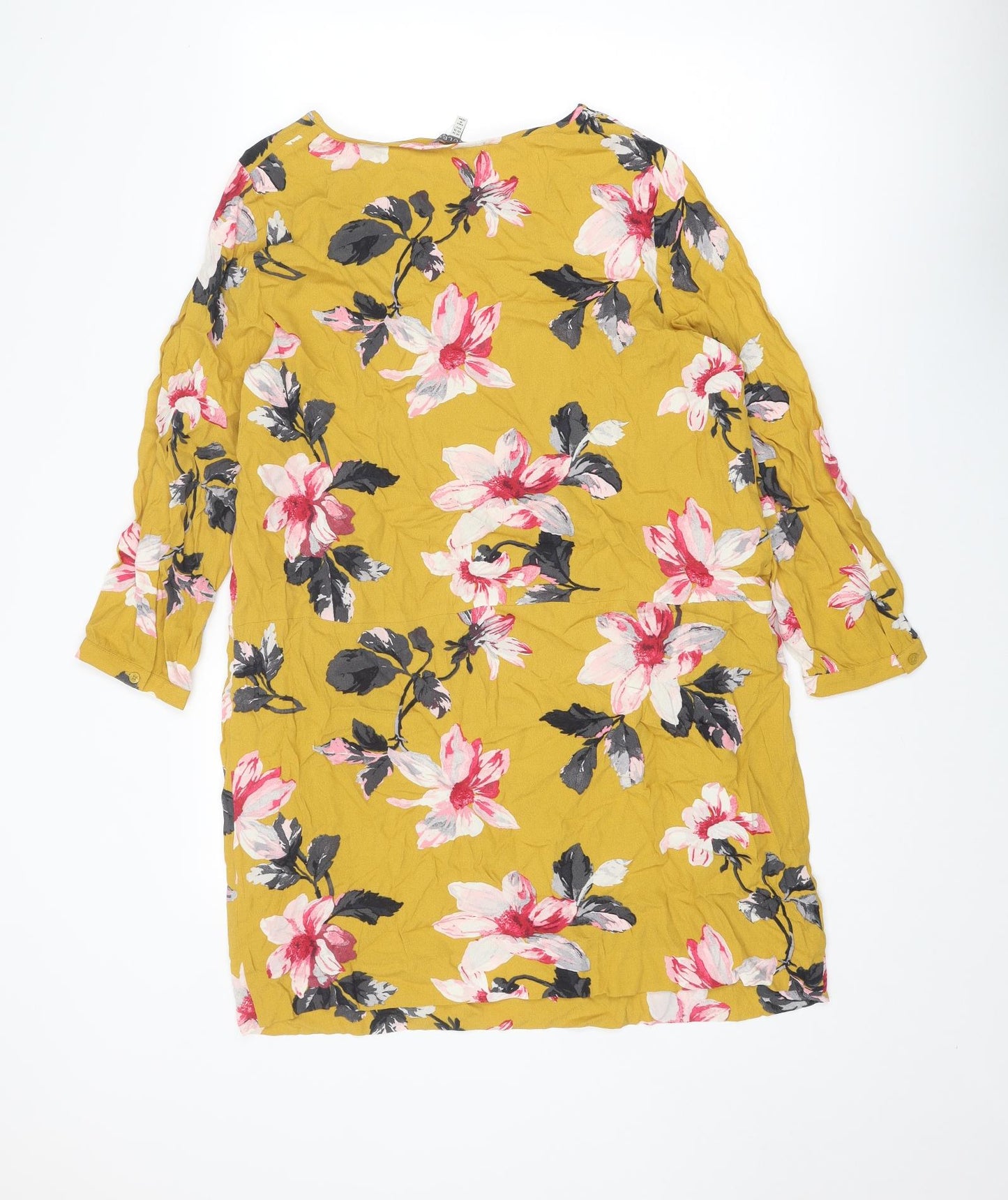 Joules Womens Yellow Floral Viscose Shift Size 14 Boat Neck Pullover