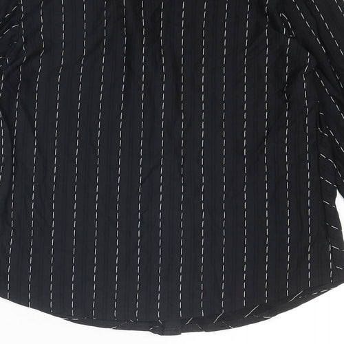 Marks and Spencer Womens Black Striped Polyamide Basic Button-Up Size 12 Collared