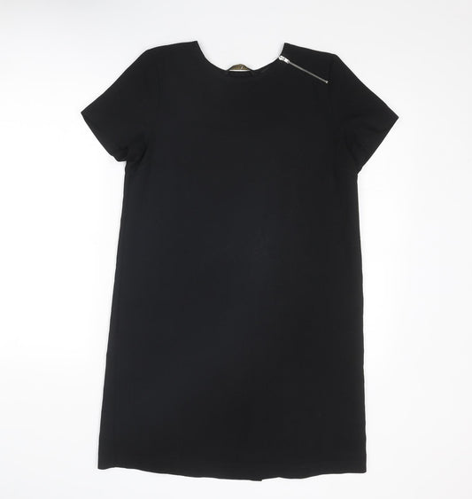 Zara Womens Black Polyester Shirt Dress Size M Round Neck Zip
