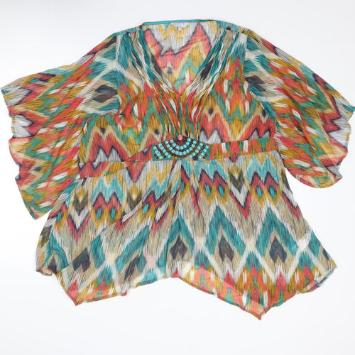 Per Una Womens Multicoloured Geometric Polyester Kimono Blouse Size 14 V-Neck