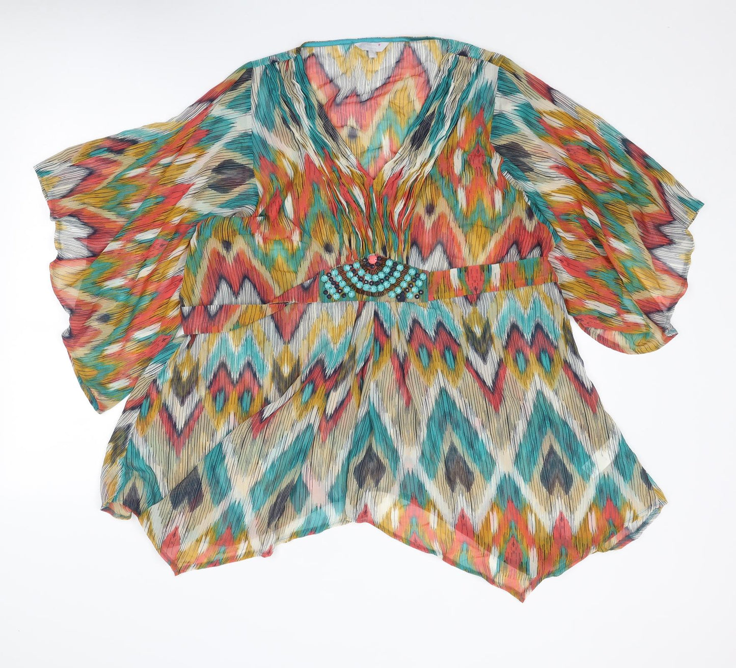 Per Una Womens Multicoloured Geometric Polyester Kimono Blouse Size 14 V-Neck