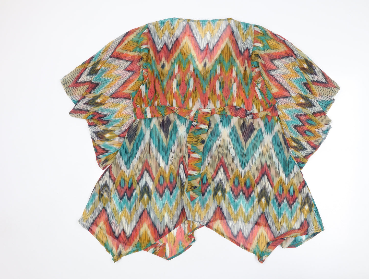 Per Una Womens Multicoloured Geometric Polyester Kimono Blouse Size 14 V-Neck