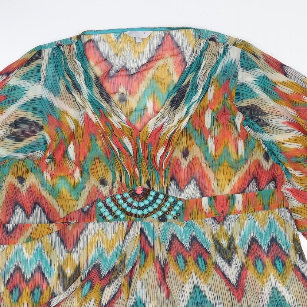 Per Una Womens Multicoloured Geometric Polyester Kimono Blouse Size 14 V-Neck