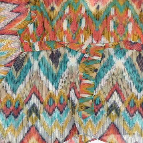 Per Una Womens Multicoloured Geometric Polyester Kimono Blouse Size 14 V-Neck