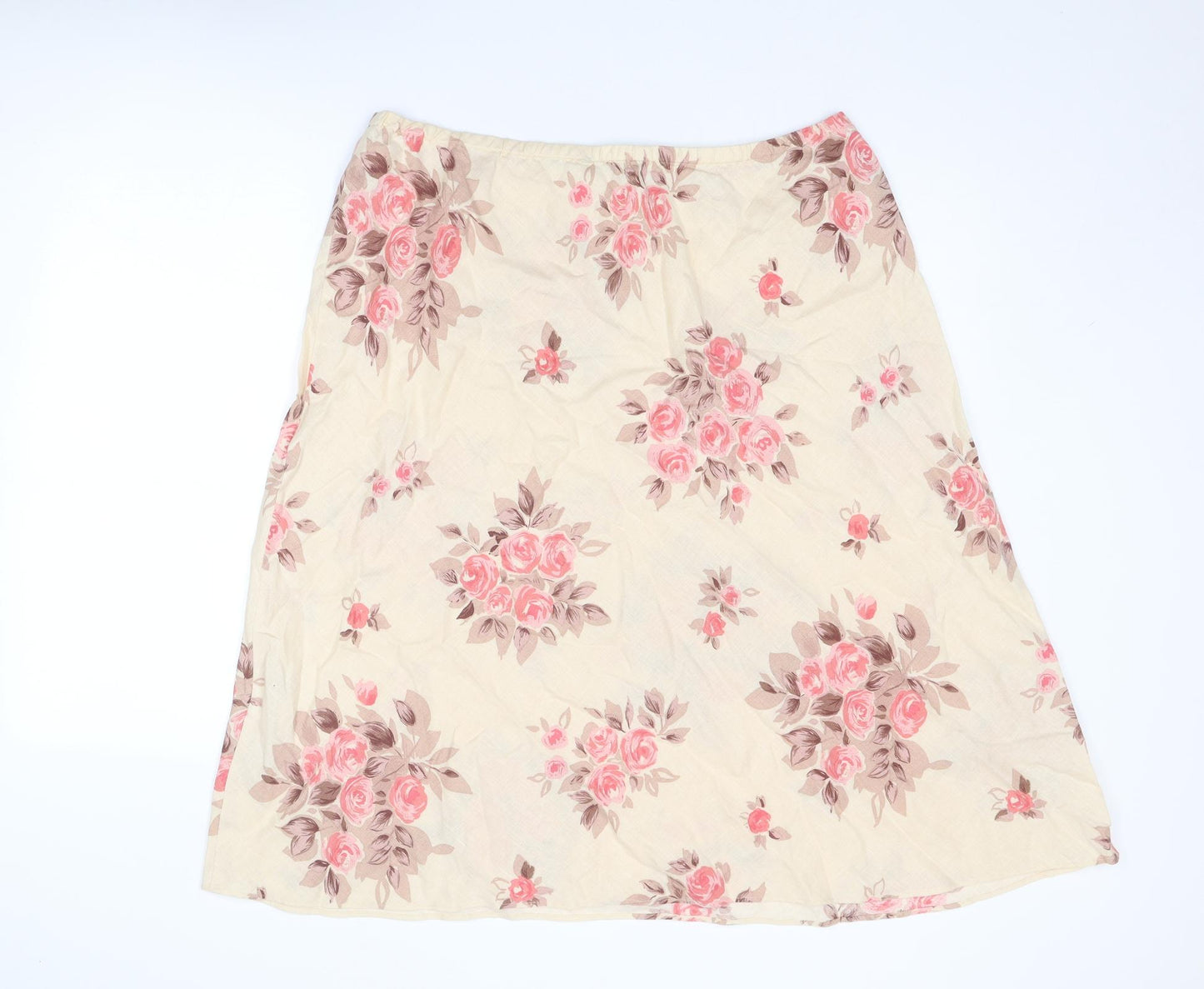 Boden Womens Beige Floral Linen A-Line Skirt Size 16