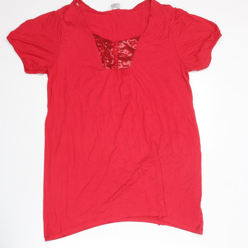 Yours Womens Red Viscose Basic T-Shirt Size 18 Round Neck