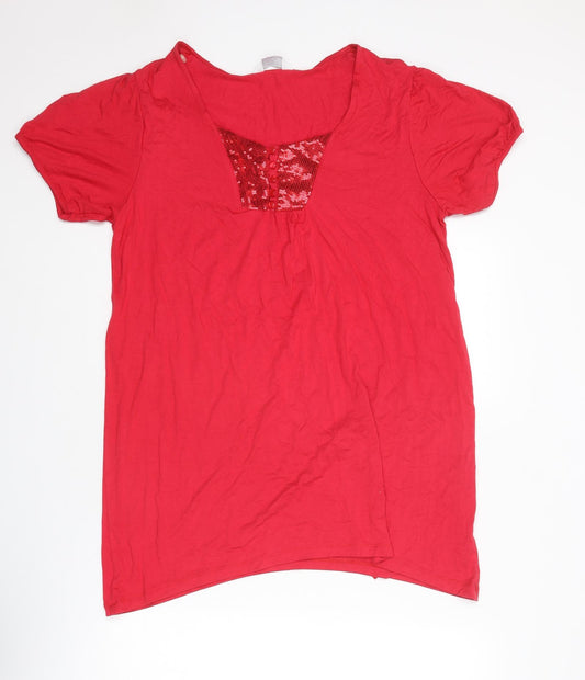 Yours Womens Red Viscose Basic T-Shirt Size 18 Round Neck