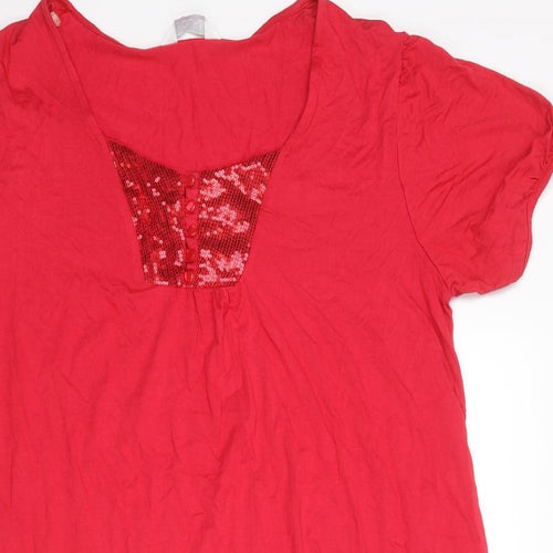 Yours Womens Red Viscose Basic T-Shirt Size 18 Round Neck