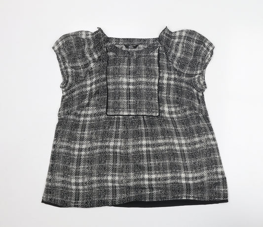 Marks and Spencer Womens Black Geometric Polyester Basic T-Shirt Size 16 Round Neck