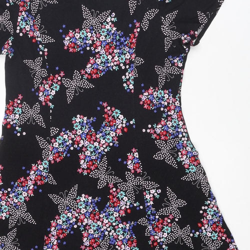 M&Co Womens Multicoloured Geometric Viscose A-Line Size 14 Round Neck Pullover - Cold Shoulder