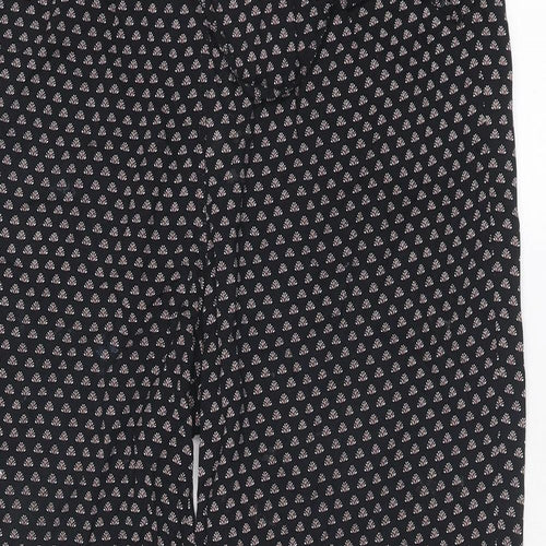 Classic Womens Black Geometric Viscose Trousers Size 16 Regular Drawstring