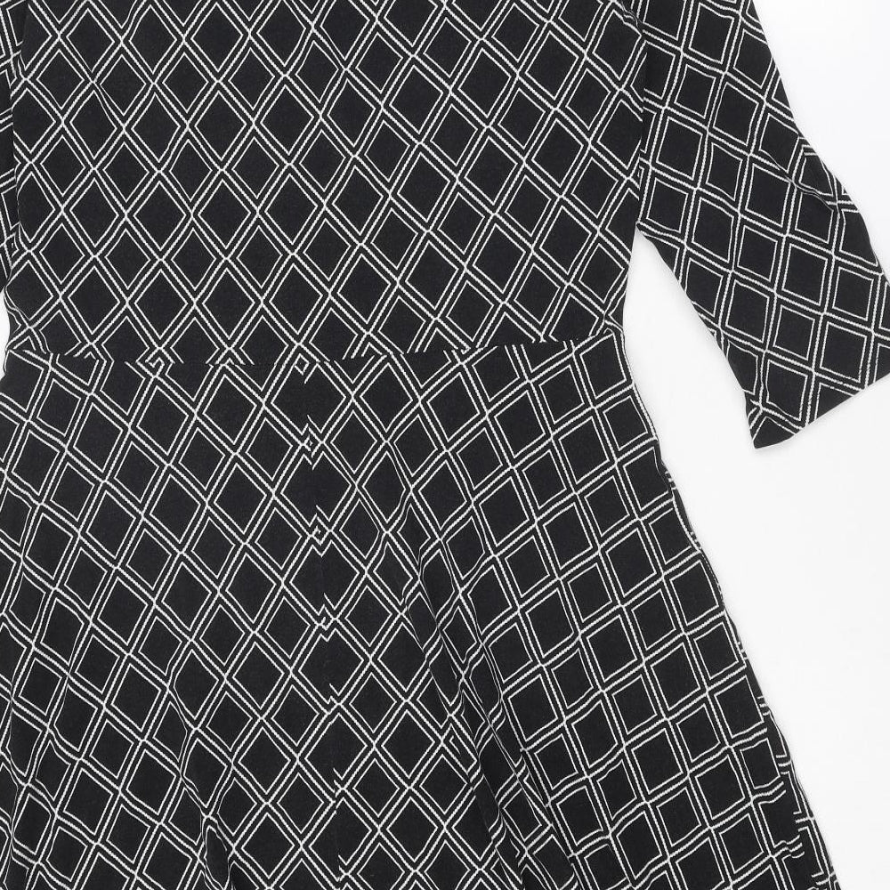 Dorothy Perkins Womens Black Geometric Cotton A-Line Size 16 Round Neck Pullover - Cold Shoulder