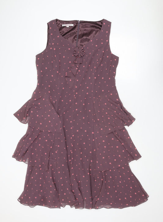 Jacques Vert Womens Purple Polka Dot Polyester Tank Dress Size 16 Round Neck Zip