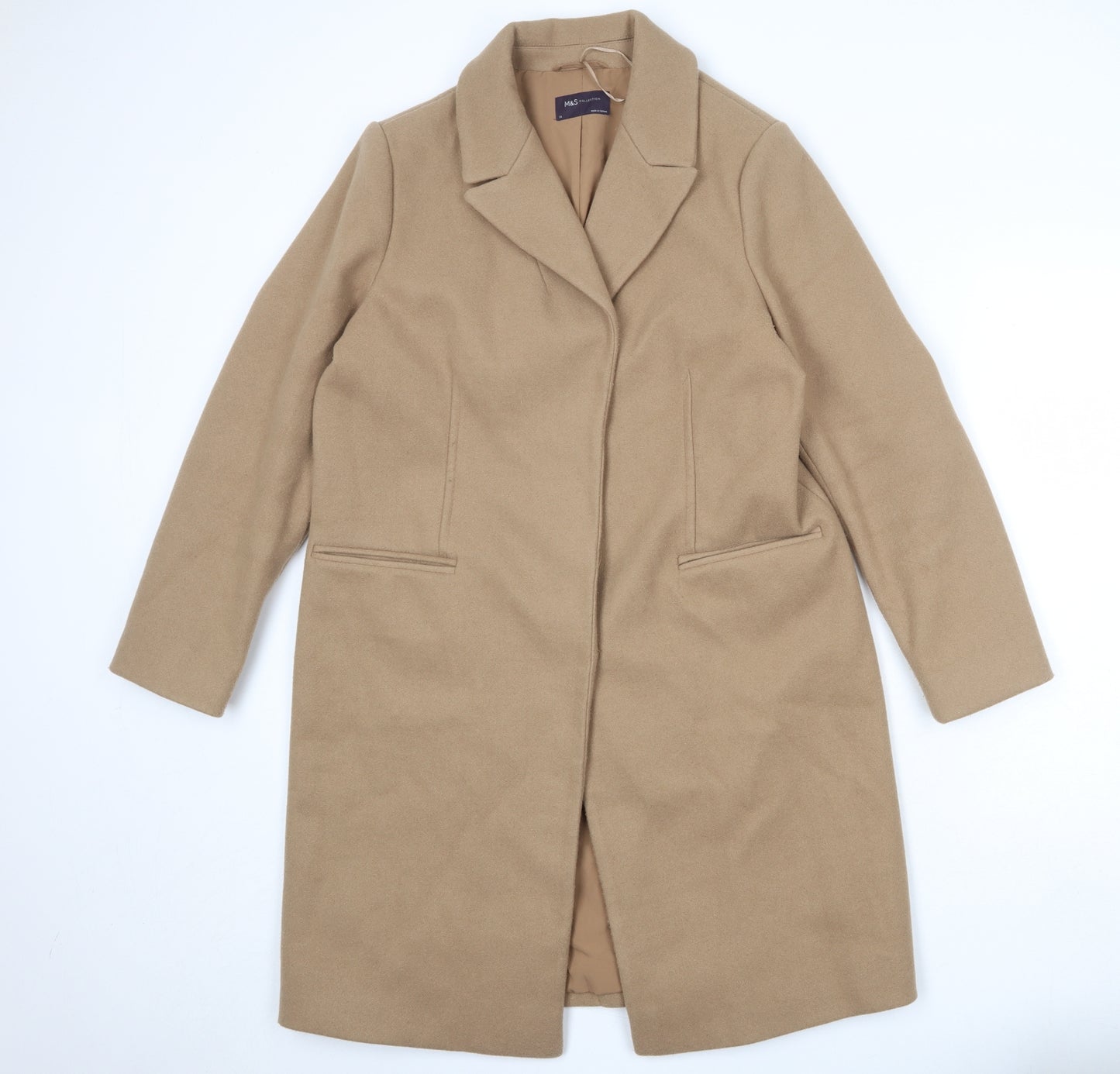 Marks and Spencer Womens Beige Overcoat Coat Size 14 Snap
