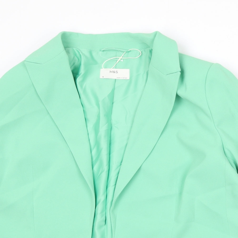 Marks and Spencer Womens Green Polyester Jacket Suit Jacket Size 12 - Open Style
