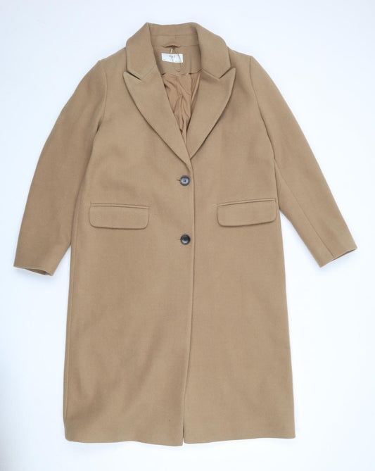 Marks and Spencer Womens Brown Overcoat Coat Size 14 Button