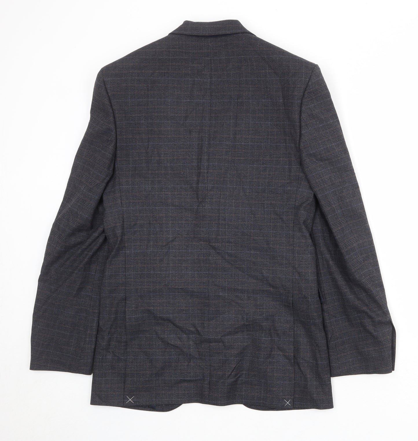 Marks and Spencer Mens Blue Plaid Polyester Jacket Suit Jacket Size 36 Regular