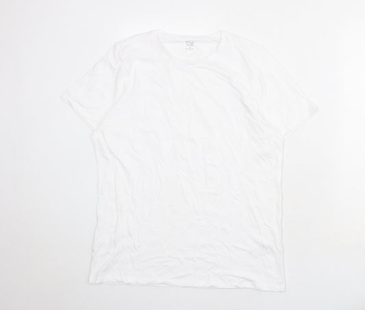 Marks and Spencer Womens White Cotton Basic T-Shirt Size 18 Crew Neck