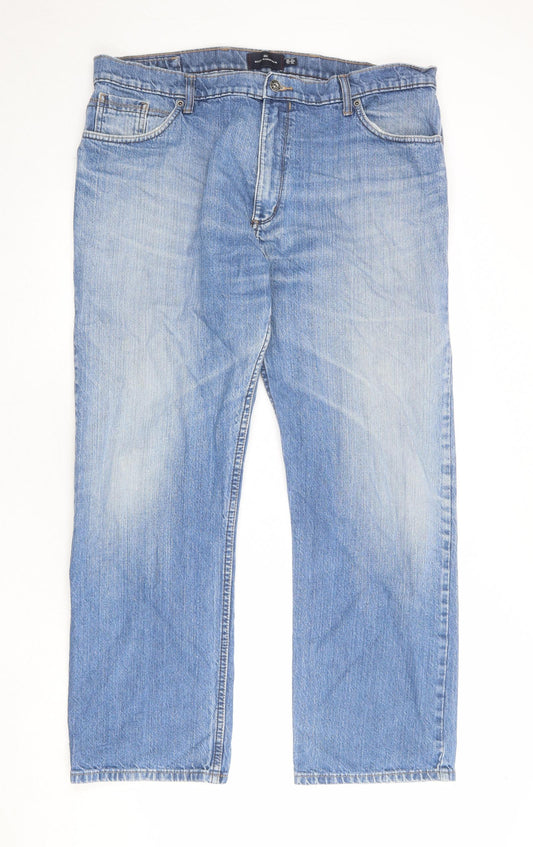 Blue Harbour Mens Blue Cotton Straight Jeans Size 40 in Regular Zip