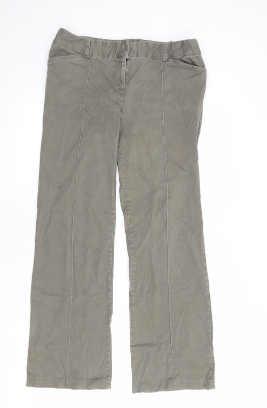 Internacionale Womens Grey Cotton Trousers Size 14 Regular Zip