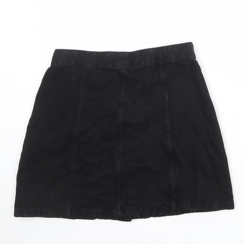Zara Womens Black Cotton A-Line Skirt Size M Button