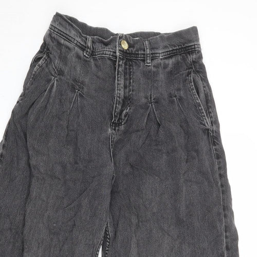 Topshop Womens Grey Cotton Wide-Leg Jeans Size 26 in Regular Zip