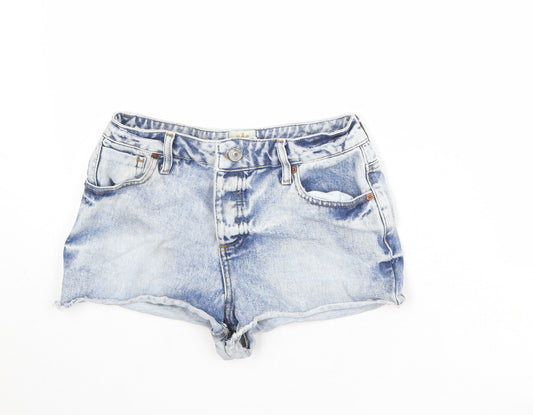 River Island Womens Blue Cotton Cut-Off Shorts Size 10 Regular Zip