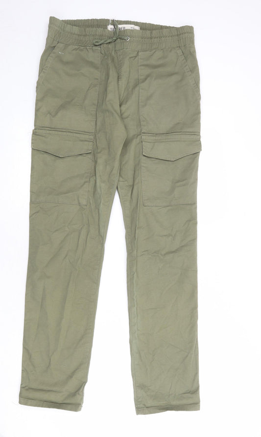 New Look Mens Green Cotton Cargo Trousers Size 32 in Regular Drawstring