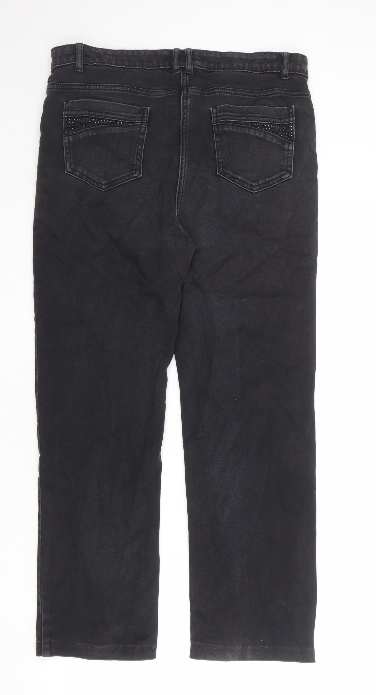 Per Una Womens Black Cotton Straight Jeans Size 14 Regular Zip