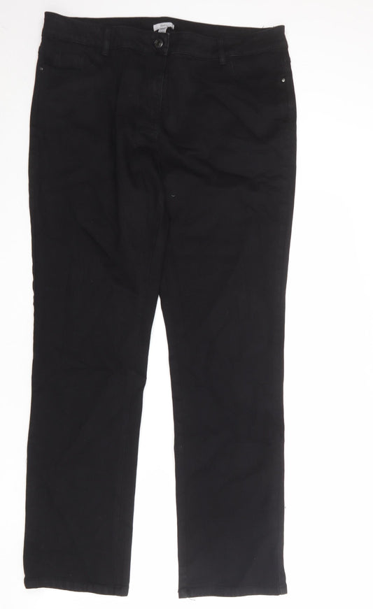 M&Co Womens Black Cotton Straight Jeans Size 18 Regular Zip