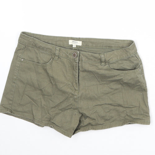 Papaya Womens Green Cotton Chino Shorts Size 12 Regular Zip