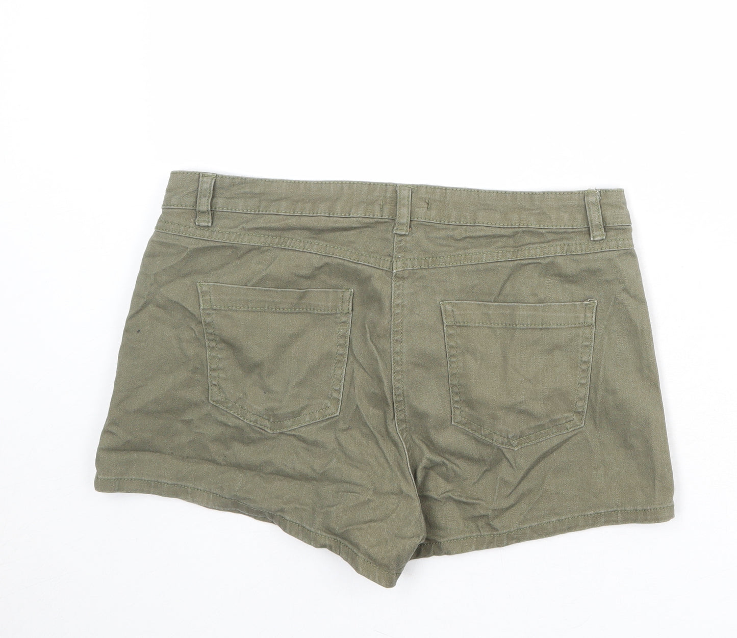 Papaya Womens Green Cotton Chino Shorts Size 12 Regular Zip