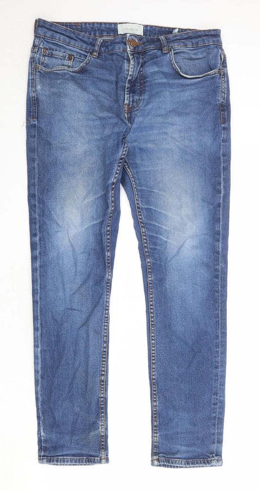 Pull&Bear Mens Blue Cotton Skinny Jeans Size 34 in Regular Zip