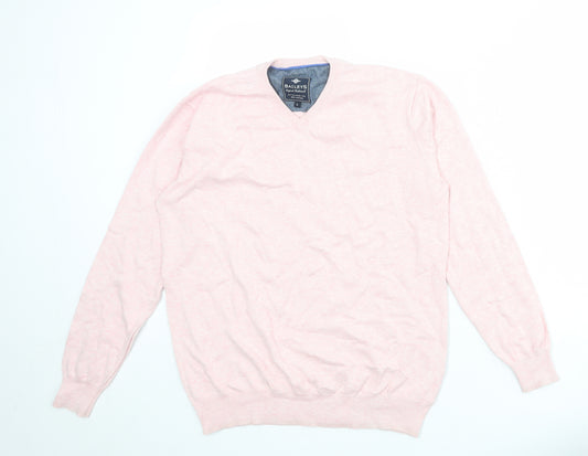 Baileys Mens Pink V-Neck Cotton Pullover Jumper Size L Long Sleeve