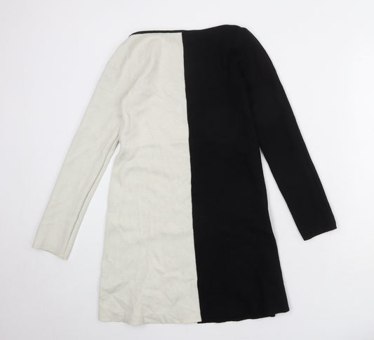 Zara Womens Black Colourblock Viscose Shift Size S Boat Neck Pullover - Slash Neck